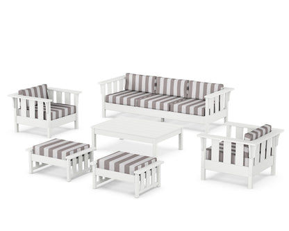 Martha Stewart by POLYWOOD® Acadia 6-Piece Lounge Sofa Set in White / Cabana Stripe Grey Mist