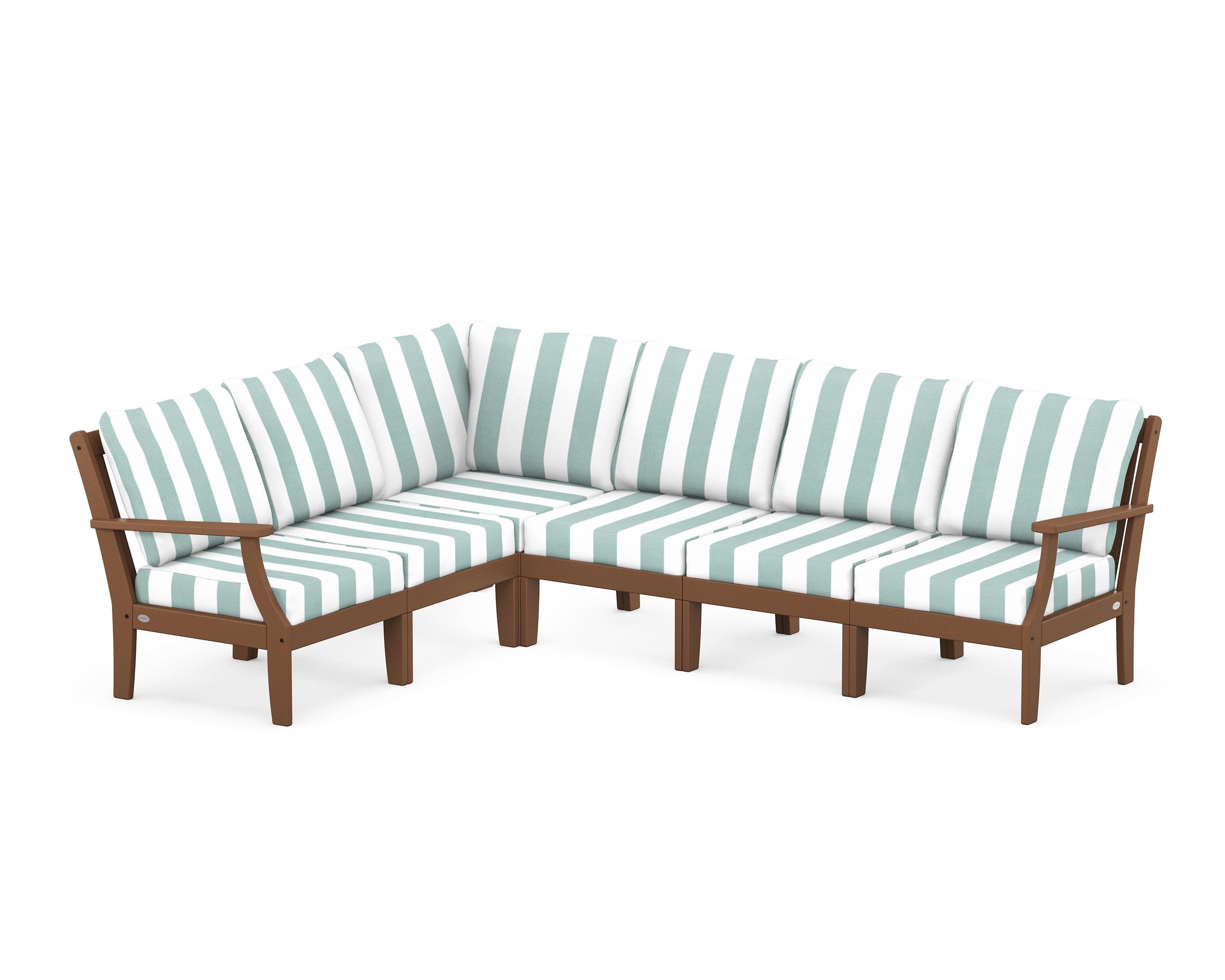 POLYWOOD® Braxton Modular 6-Piece Deep Seating Set in Teak / Cabana Stripe Glacier Spa