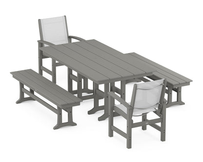 POLYWOOD® Coastal 5-Piece Farmhouse Dining Set in Slate Grey / White Sling