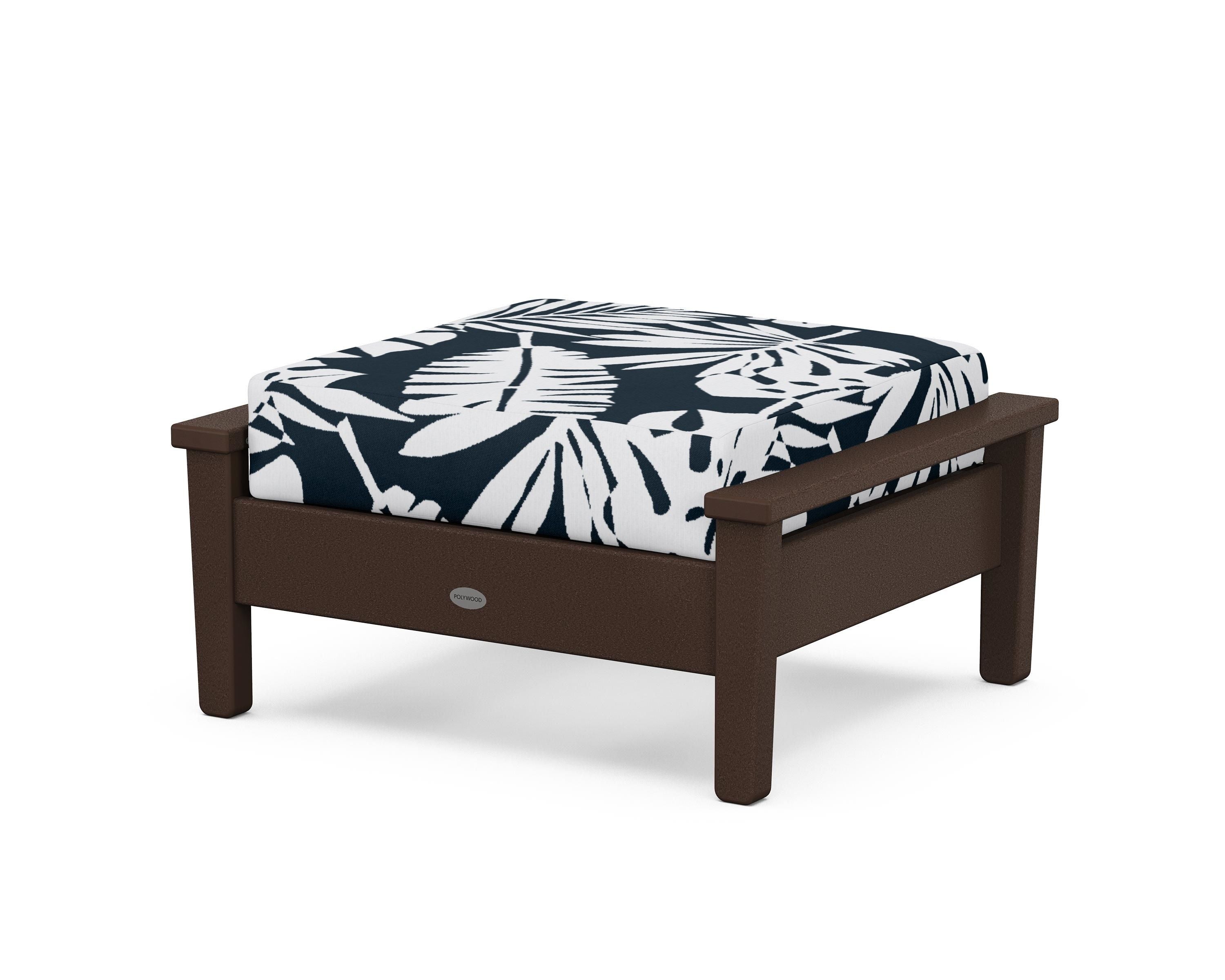 POLYWOOD® Prescott Deep Seating Ottoman in Mahogany / Leaf Marine Indigo