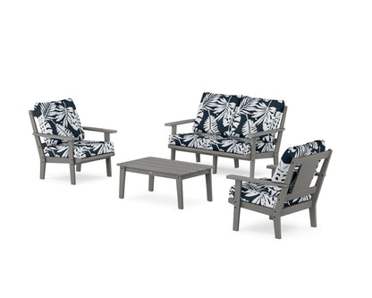 POLYWOOD® Prairie 4-Piece Deep Seating Set with Loveseat in Slate Grey / Leaf Marine Indigo