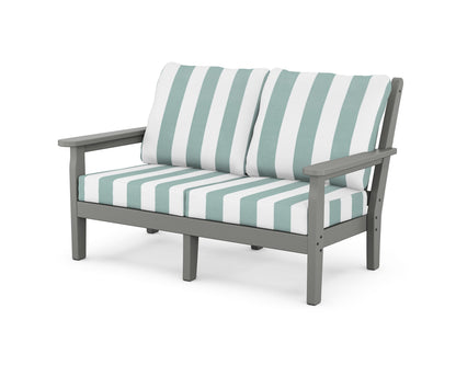 POLYWOOD® Chippendale Deep Seating Loveseat in Slate Grey / Cabana Stripe Glacier Spa
