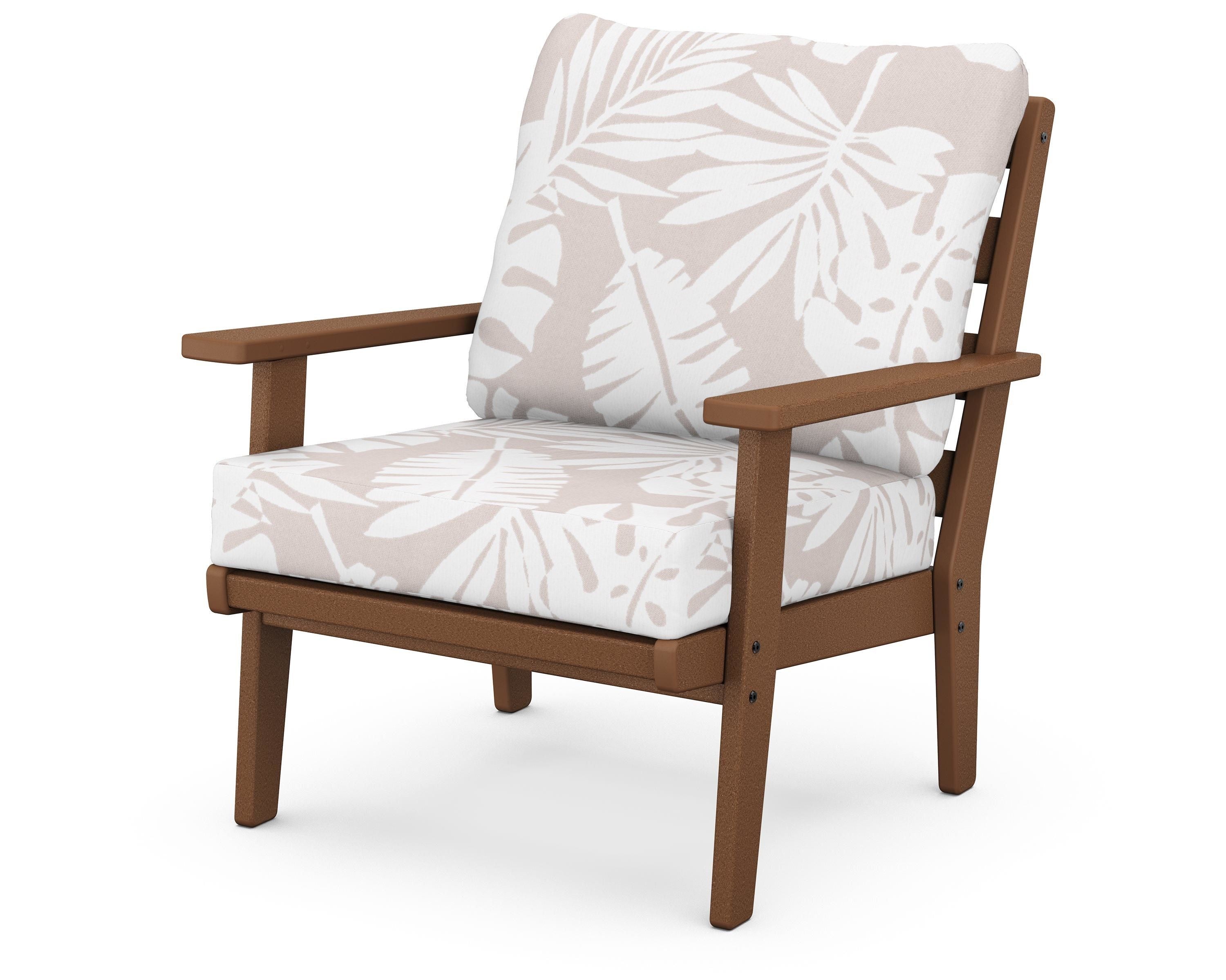 POLYWOOD® Grant Park Deep Seating Chair in Teak / Leaf Dune Burlap