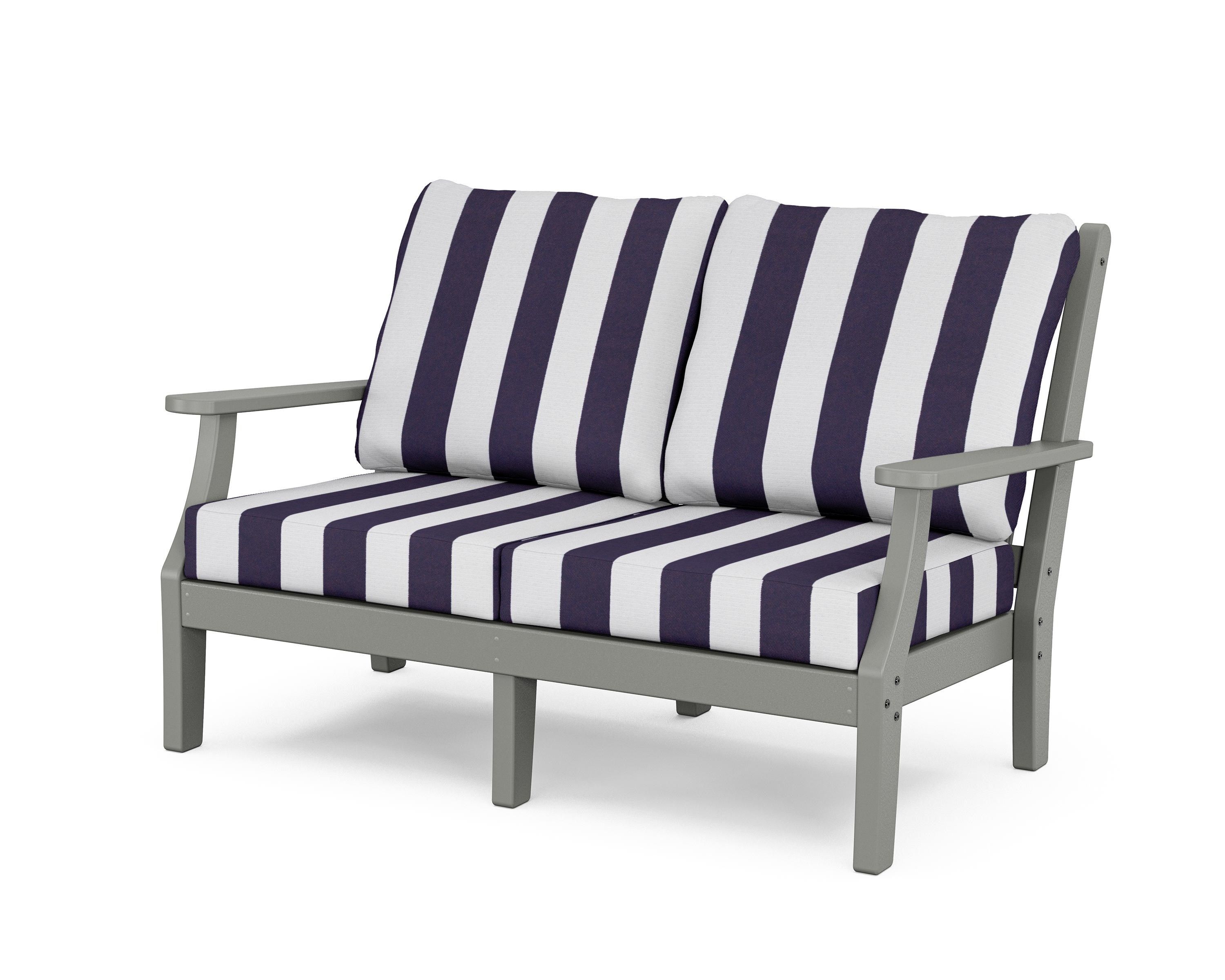 Country Living Wovendale Deep Seating Loveseat in Slate Grey / Cabana Stripe Navy