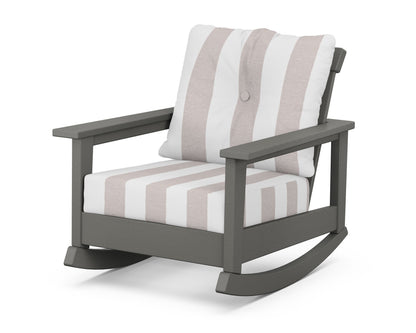 POLYWOOD® Prescott Deep Seating Rocking Chair in Slate Grey / Cabana Stripe Dune Burlap
