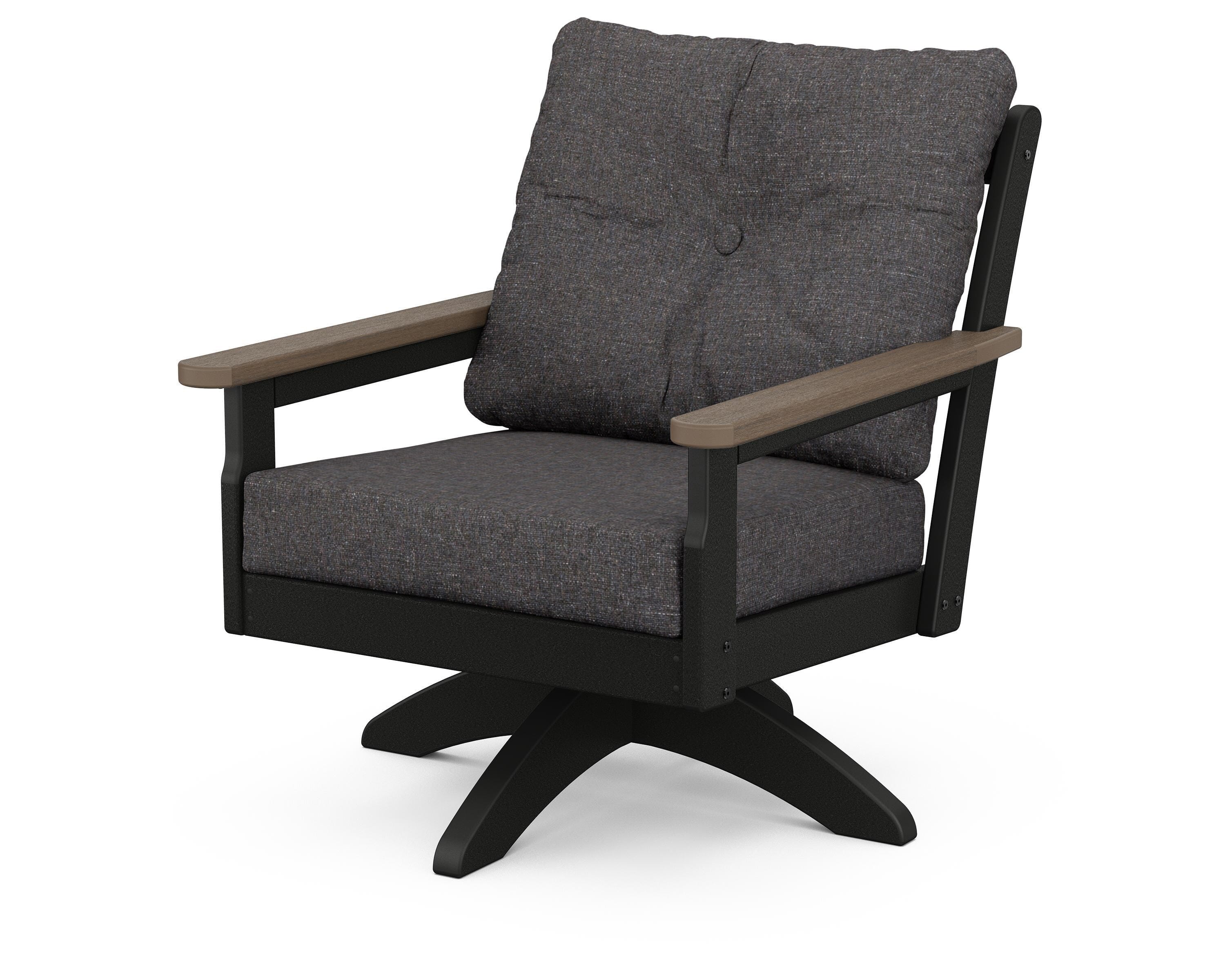 POLYWOOD® Vineyard Deep Seating Swivel Chair in Black / Kona / Ash Charcoal