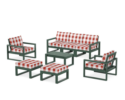 POLYWOOD® EDGE Sectional 8-Piece Lounge Sofa Set in Green / Buffalo Plaid Crimson