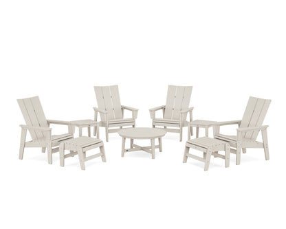 POLYWOOD® Modern Grand Upright Adirondack 9-Piece Conversation Set in Sand
