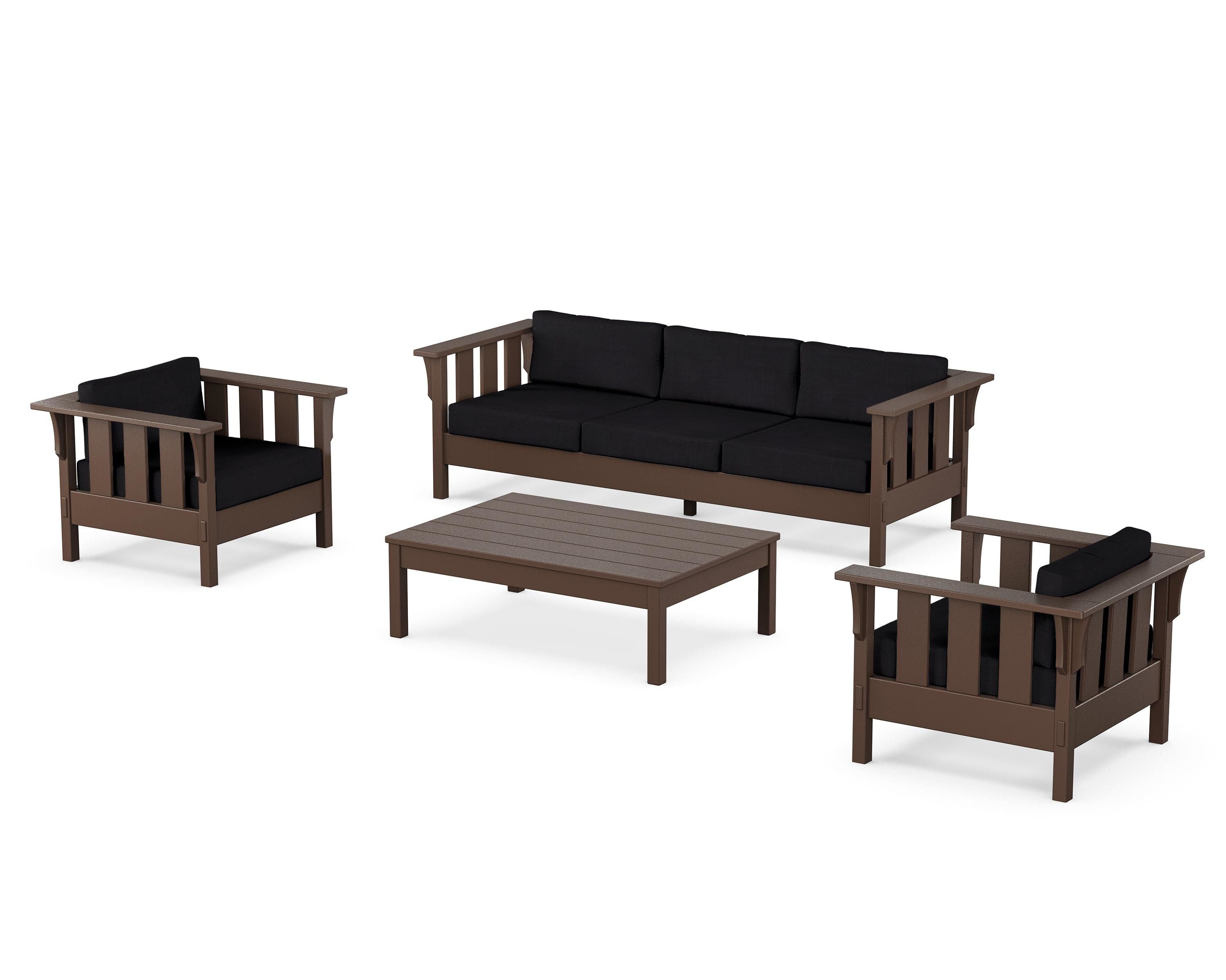 Martha Stewart by POLYWOOD® Acadia 4-Piece Deep Seating Set with Sofa in Mahogany / Midnight Linen