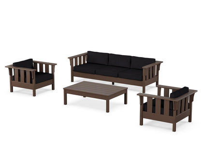 Martha Stewart by POLYWOOD® Acadia 4-Piece Deep Seating Set with Sofa in Mahogany / Midnight Linen