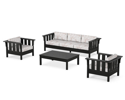 Martha Stewart by POLYWOOD® Acadia 4-Piece Deep Seating Set with Sofa in Black / Leaf Dune Burlap