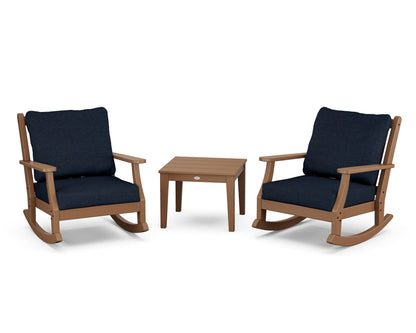 Country Living Wovendale 3-Piece Deep Seating Rocker Set in Teak / Marine Indigo