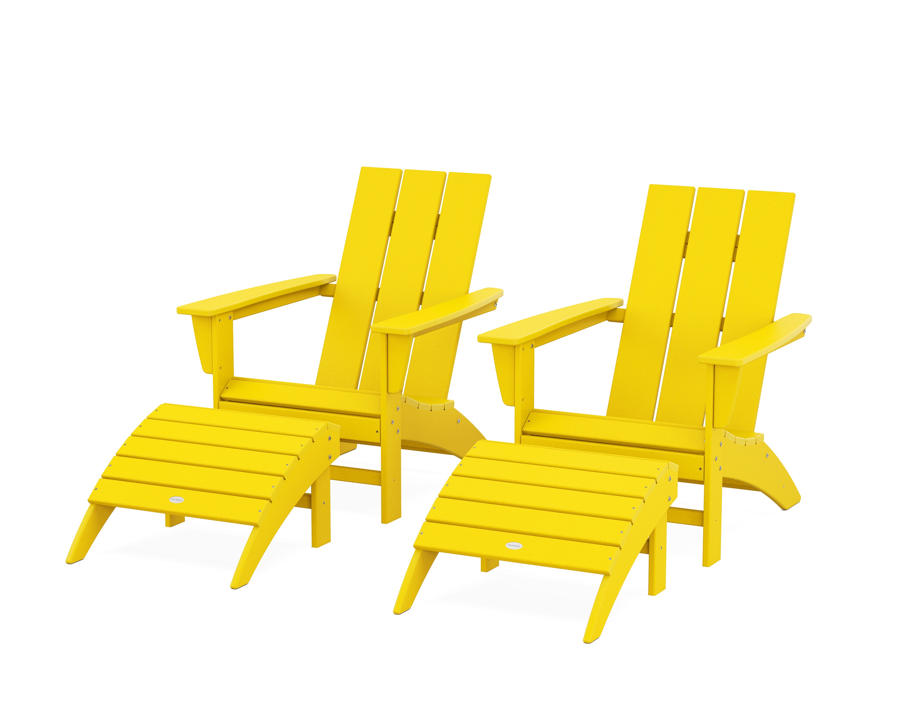 POLYWOOD® Modern Adirondack Chair 4-Piece Set with Ottomans in Lemon