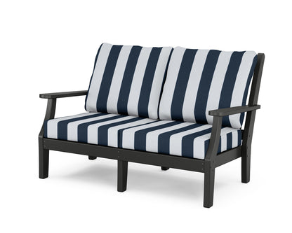 Country Living Wovendale Deep Seating Loveseat in Black / Cabana Stripe Marine Indigo