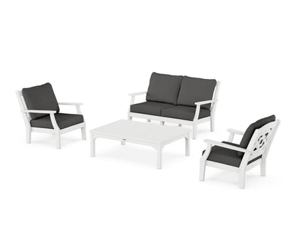 Martha Stewart by POLYWOOD® Chinoiserie 4-Piece Deep Seating Set with Loveseat in White / Spectrum Carbon
