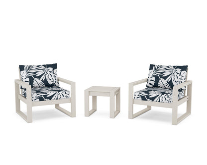 POLYWOOD® EDGE Sectional 3-Piece Deep Seating Set in Sand / Leaf Marine Indigo