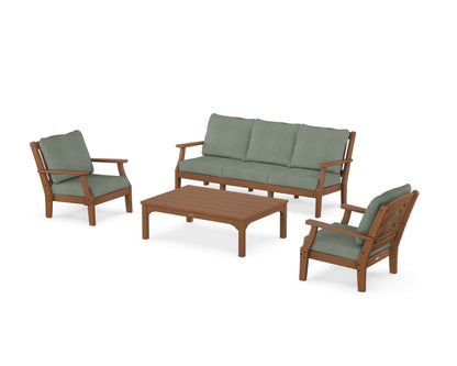 Martha Stewart by POLYWOOD® Chinoiserie 4-Piece Deep Seating Set with Sofa in Teak / Cast Sage