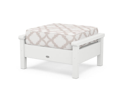 POLYWOOD® Harbour Deep Seating Ottoman in White / Trellis Dune Burlap