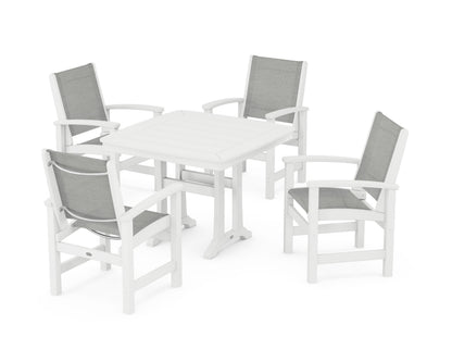 POLYWOOD® Coastal 5-Piece Dining Set with Trestle Legs in White / Metallic Sling