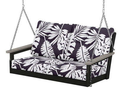 POLYWOOD® Vineyard Deep Seating Swing in Black / Driftwood / Leaf Navy