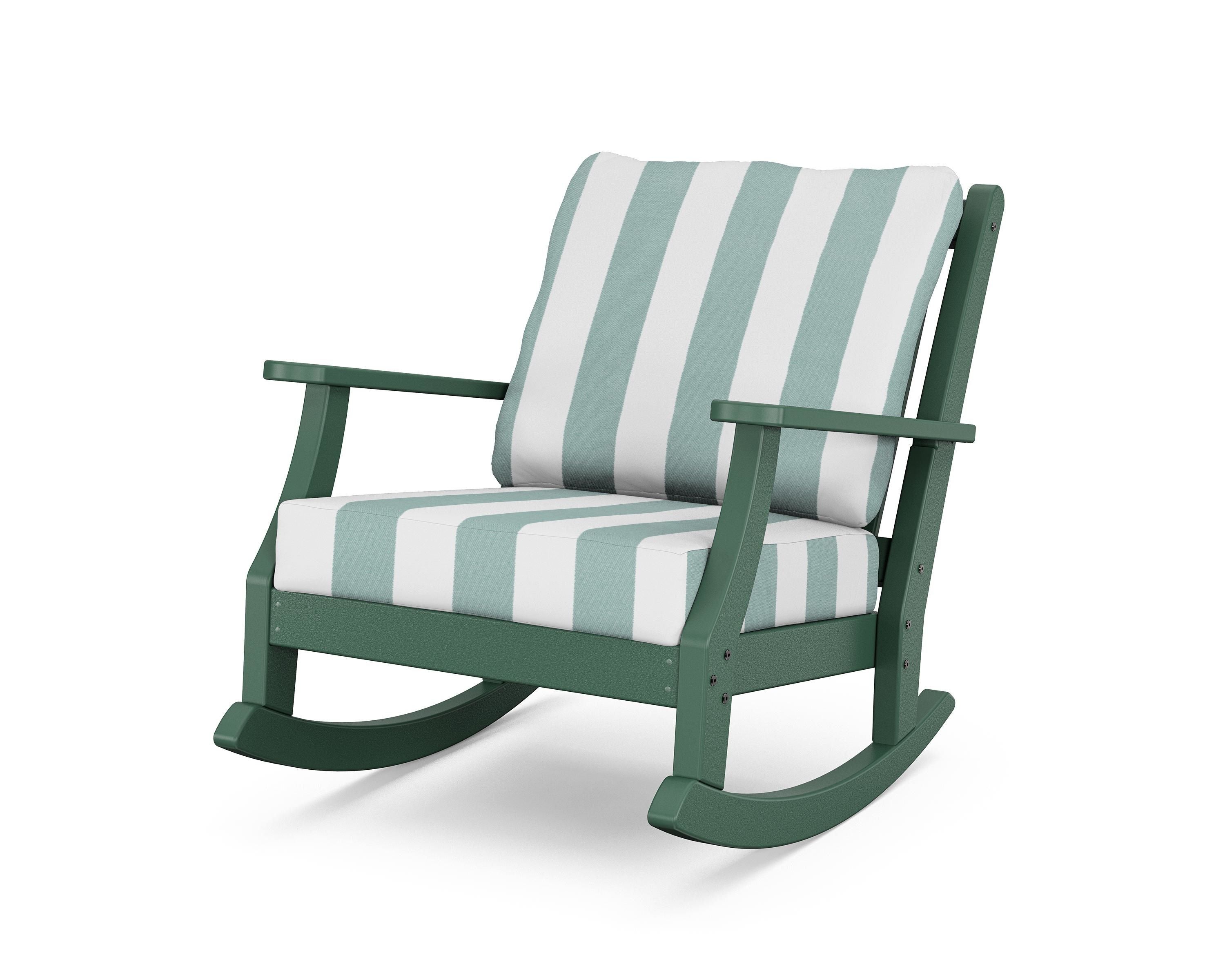 Country Living Wovendale Deep Seating Rocking Chair in Green / Cabana Stripe Glacier Spa