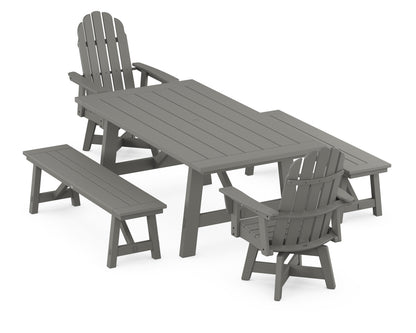 POLYWOOD® VineyardCurveback Adirondack Swivel Chair 5-Piece Rustic Farmhouse Dining Set With Benches in Slate Grey