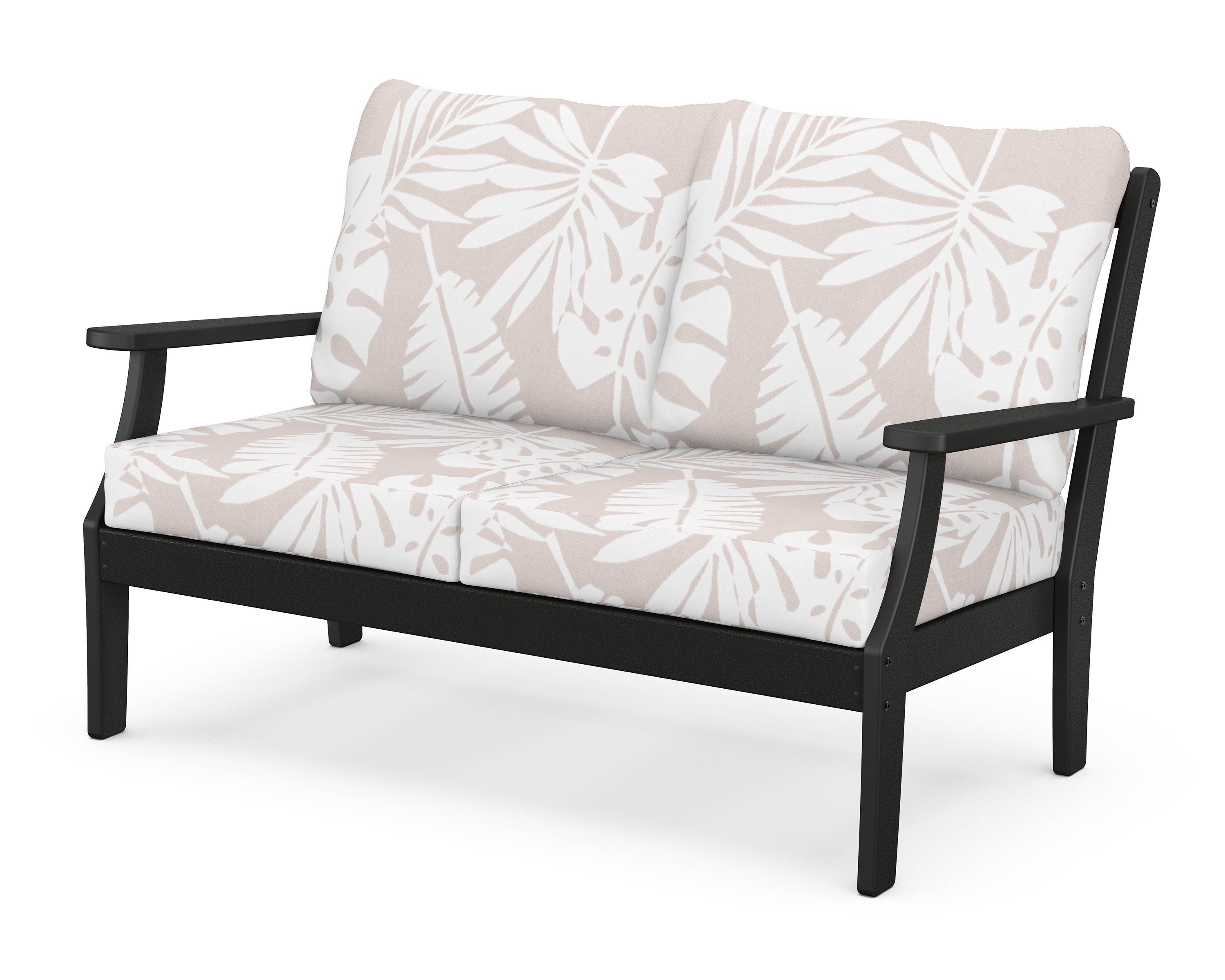 POLYWOOD® Braxton Deep Seating Loveseat in Black / Leaf Dune Burlap
