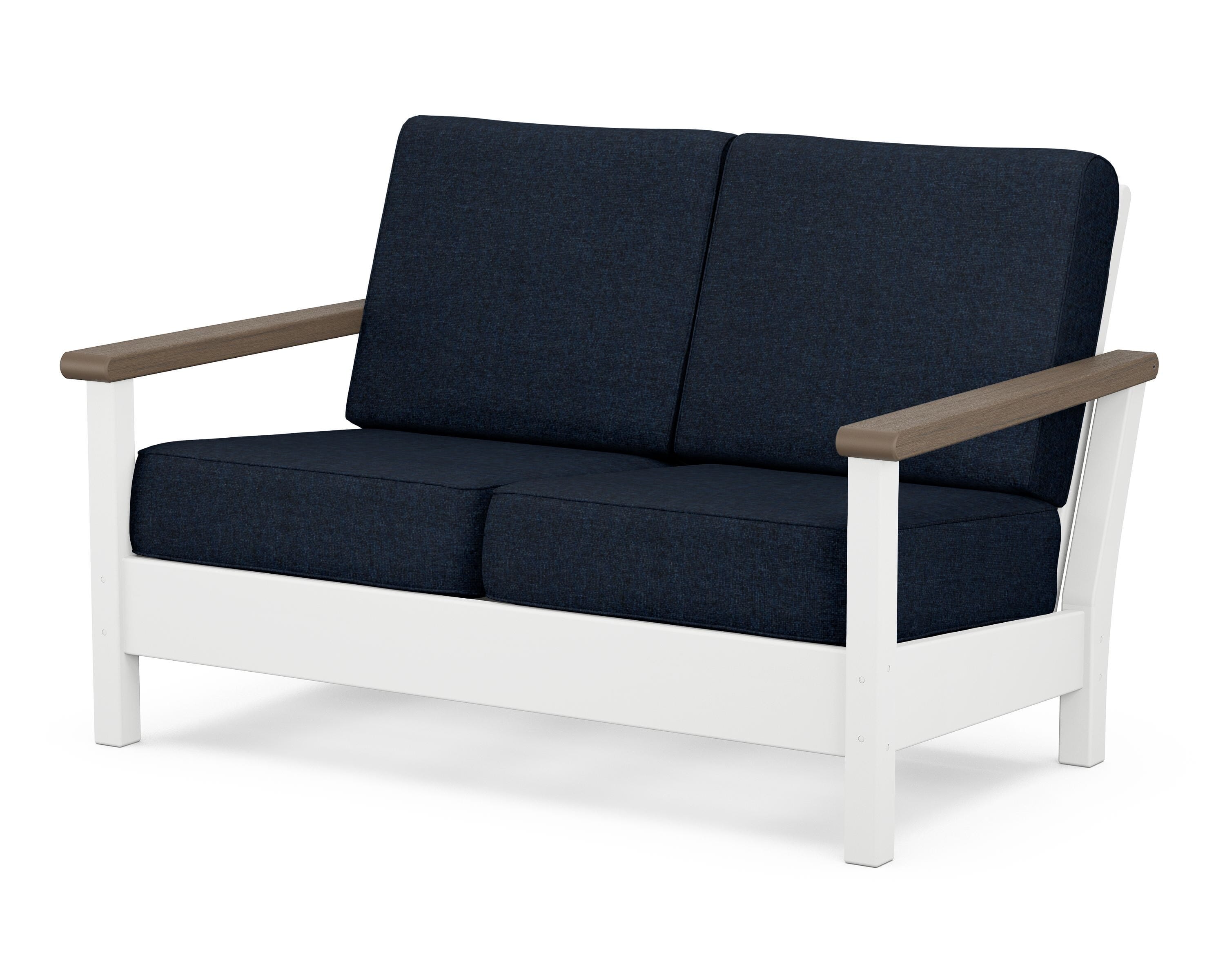 POLYWOOD® Harbour Deep Seating Loveseat in White / Kona / Marine Indigo