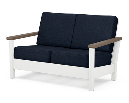 POLYWOOD® Harbour Deep Seating Loveseat in White / Kona / Marine Indigo