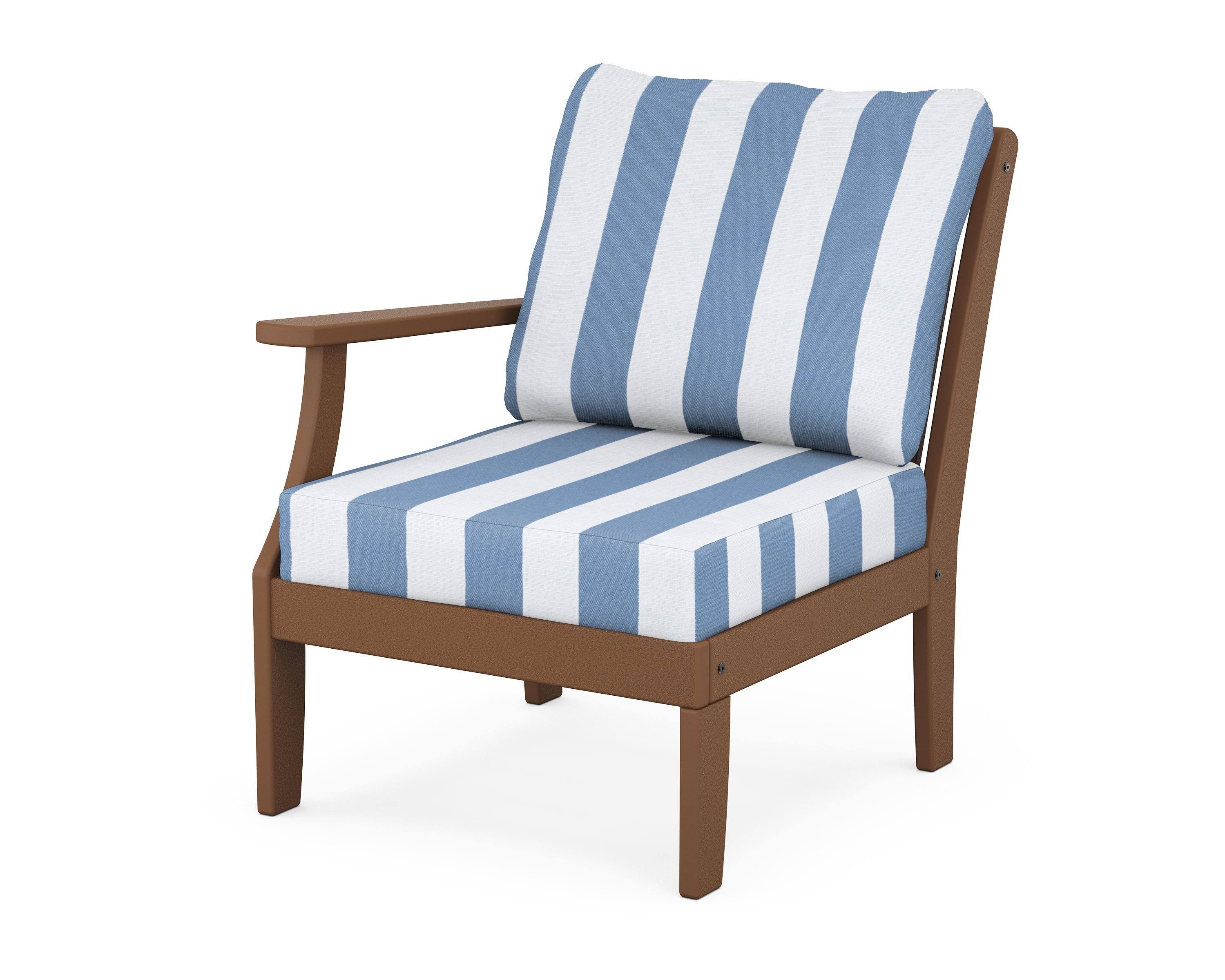 POLYWOOD® Braxton Modular Left Arm Chair in Teak / Cabana Stripe Sky Blue