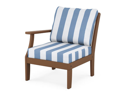 POLYWOOD® Braxton Modular Left Arm Chair in Teak / Cabana Stripe Sky Blue
