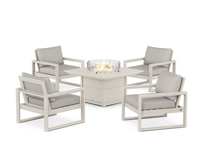 POLYWOOD® EDGE Sectional 5-Piece Deep Seating Set with Fire Pit Table in Sand / Cast Ash