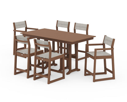 POLYWOOD® EDGE Sling 7-Piece Farmhouse Counter Set in Teak / Birch Sling