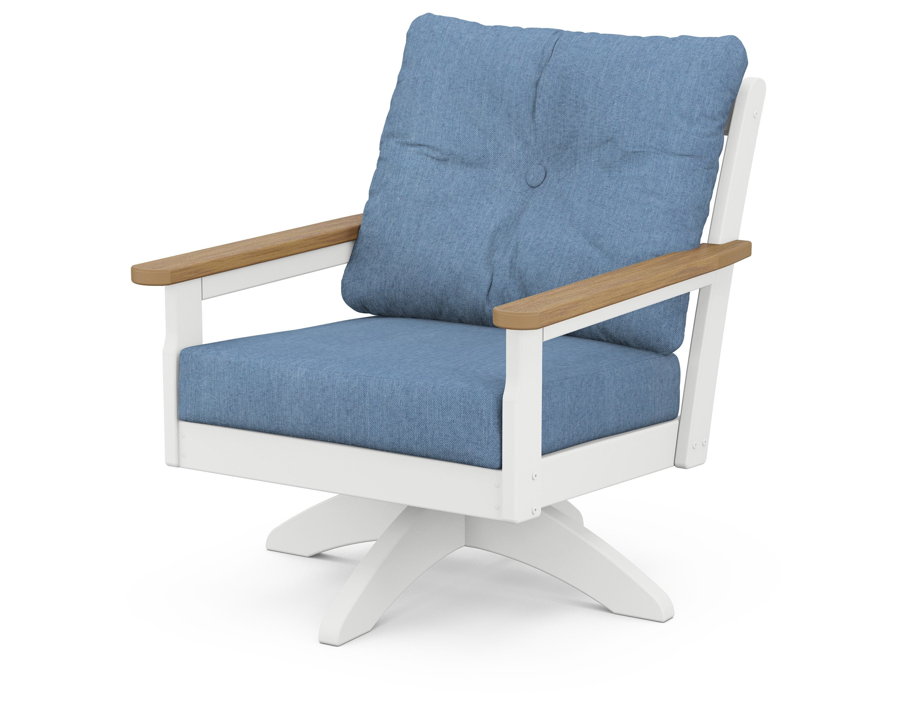 POLYWOOD® Vineyard Deep Seating Swivel Chair in White / Natural / Sky Blue