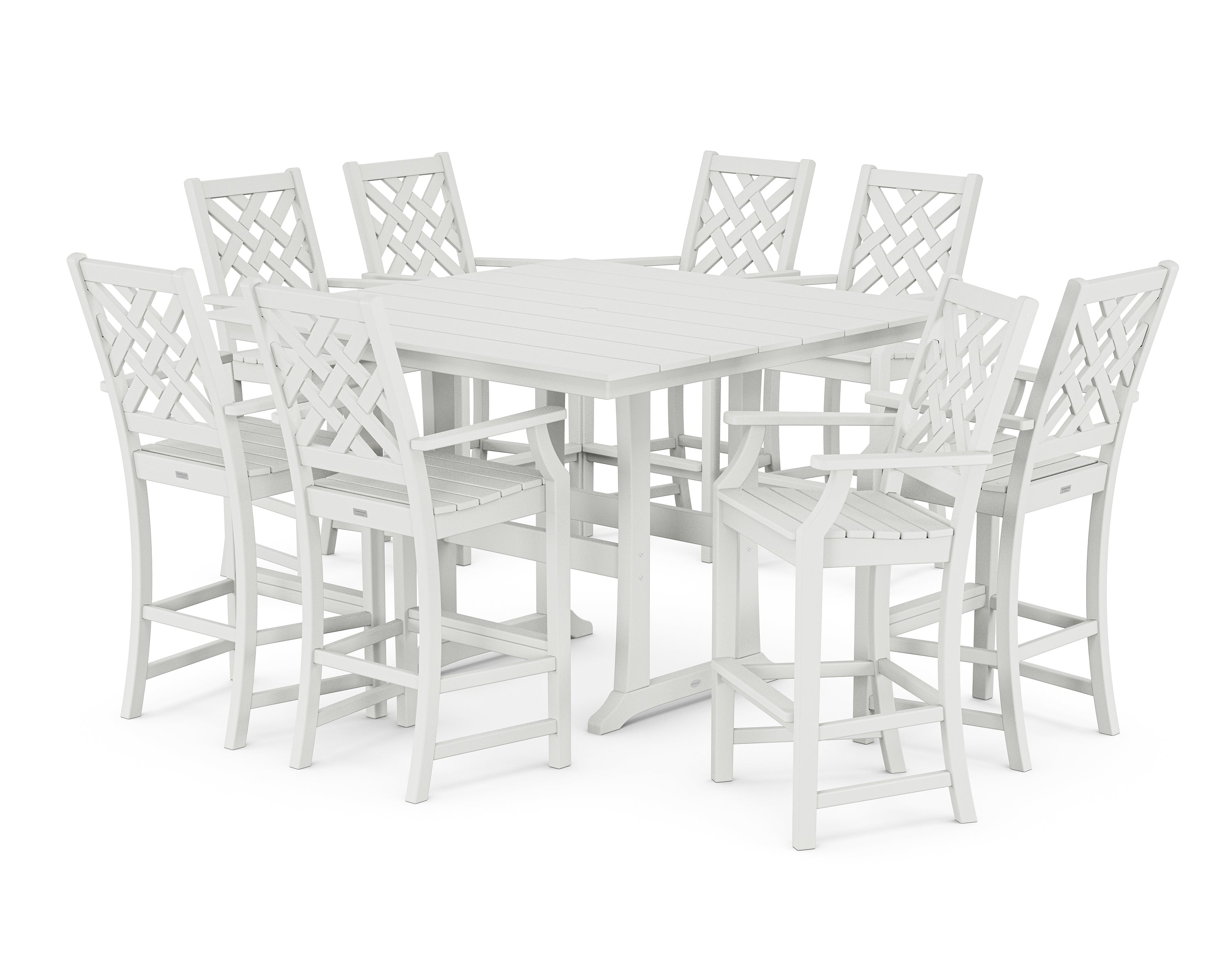 Country Living Wovendale 9-Piece Square Farmhouse Bar Set with Trestle Legs in White