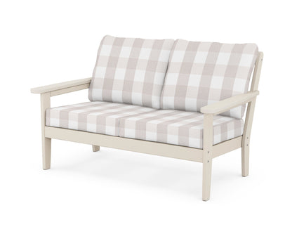 Country Living Cottage Deep Seating Loveseat in Sand / Buffalo Plaid Dune Burlap