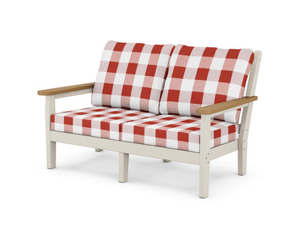 POLYWOOD® Chippendale Deep Seating Loveseat in Sand / Natural / Buffalo Plaid Crimson