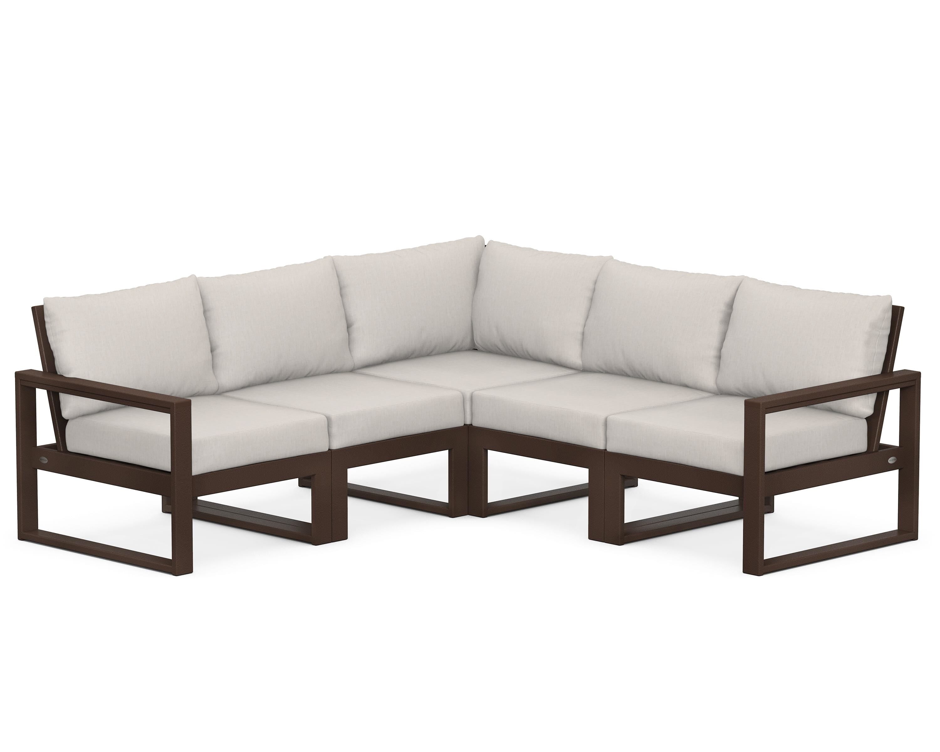POLYWOOD® EDGE 5-Piece Modular Deep Seating Set in Mahogany / Cast Ash