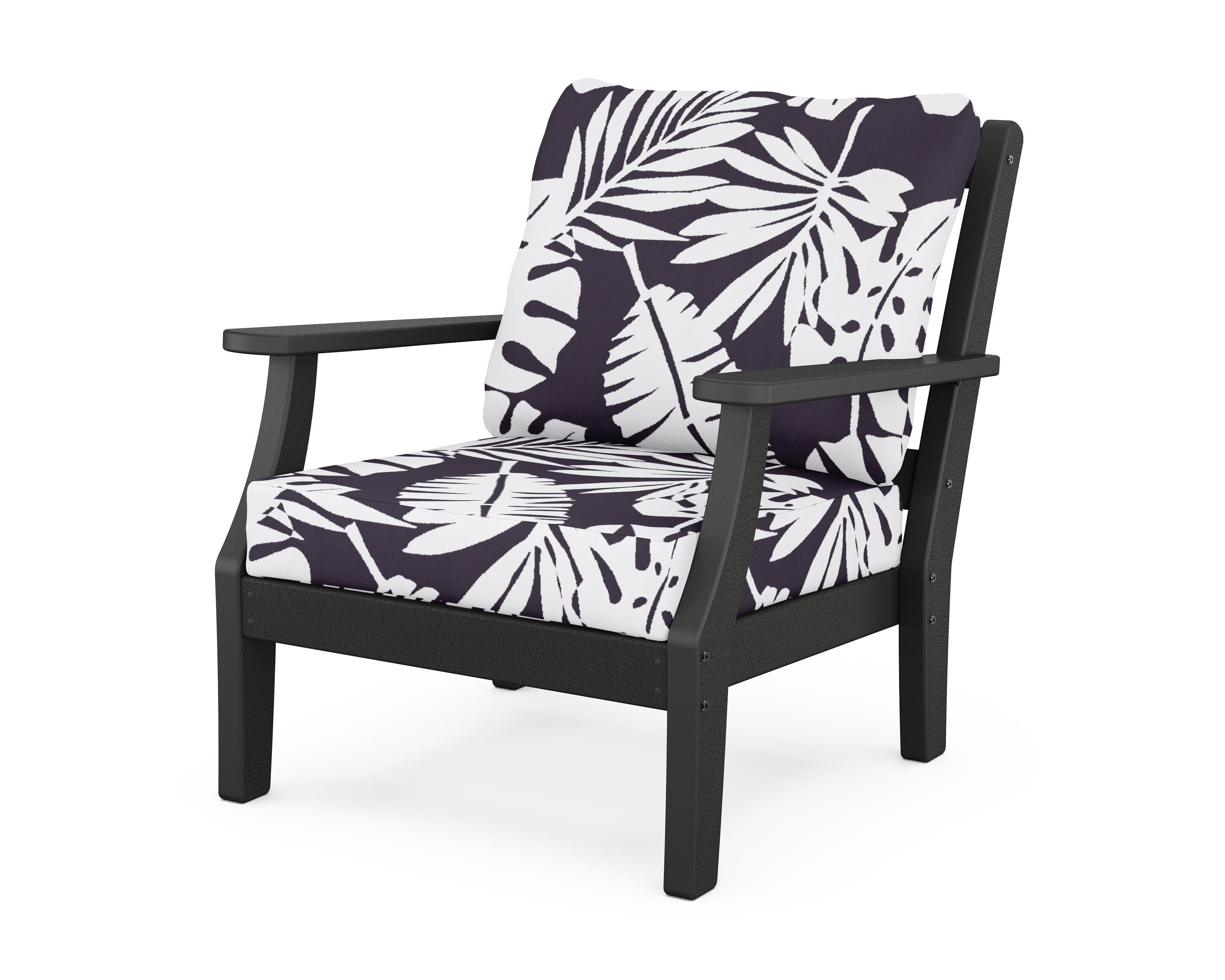 Martha Stewart by POLYWOOD® Chinoiserie Deep Seating Chair in Black / Leaf Navy
