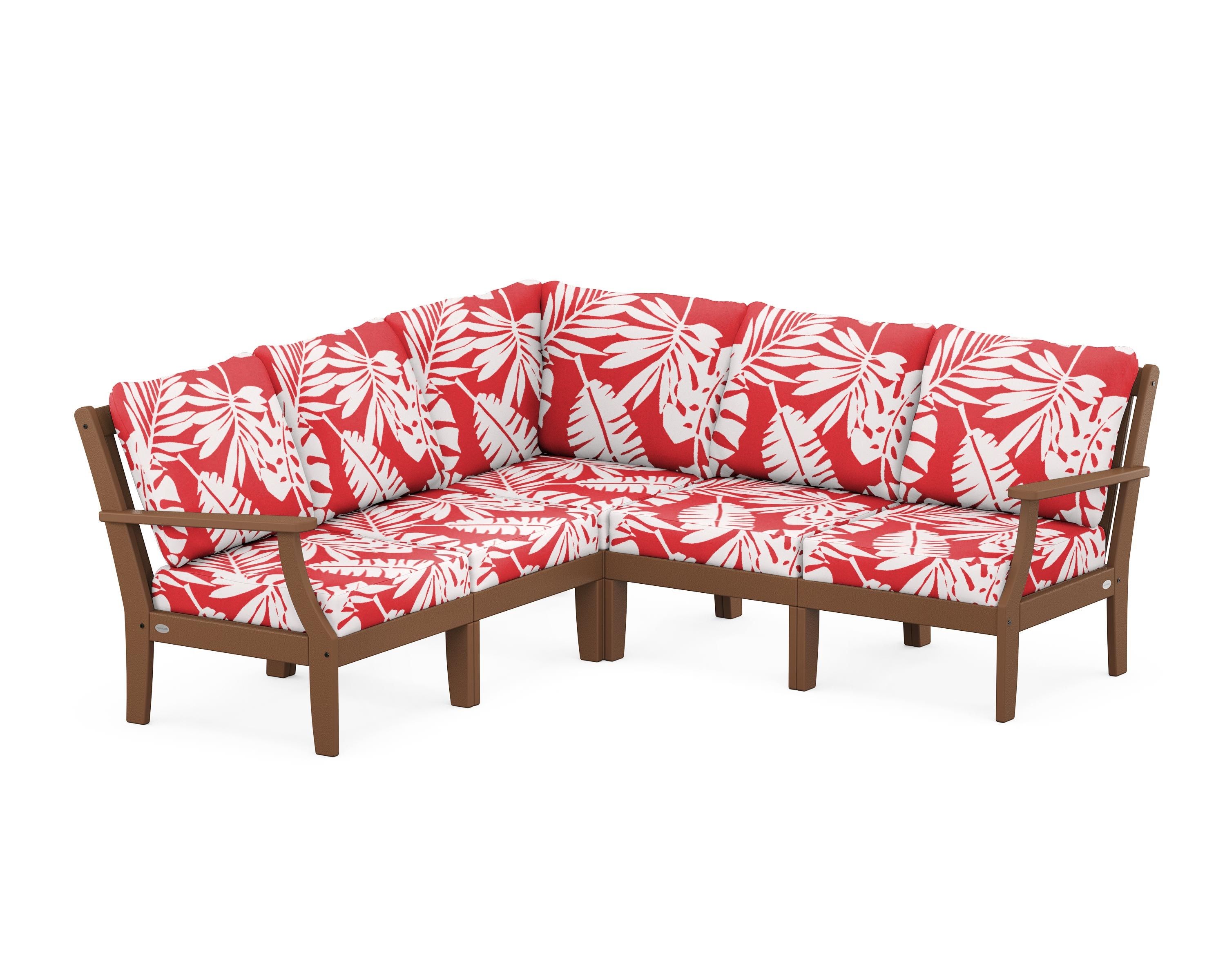 POLYWOOD® Braxton Modular 5-Piece Deep Seating Set in Teak / Leaf Crimson