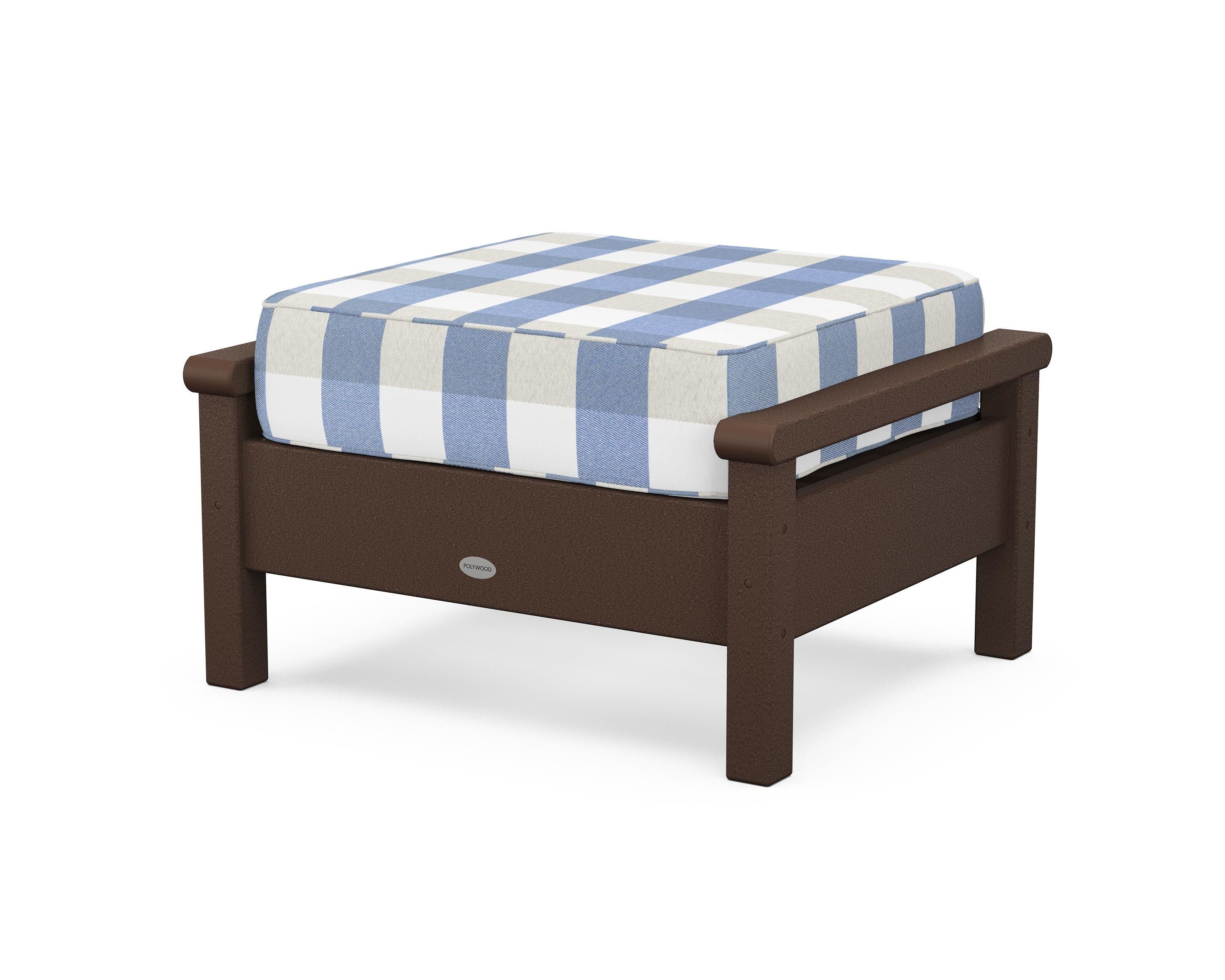 POLYWOOD® Harbour Deep Seating Ottoman in Mahogany / Buffalo Plaid Sky Blue