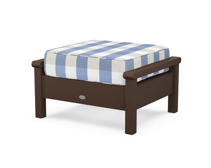 POLYWOOD® Harbour Deep Seating Ottoman in Mahogany / Buffalo Plaid Sky Blue