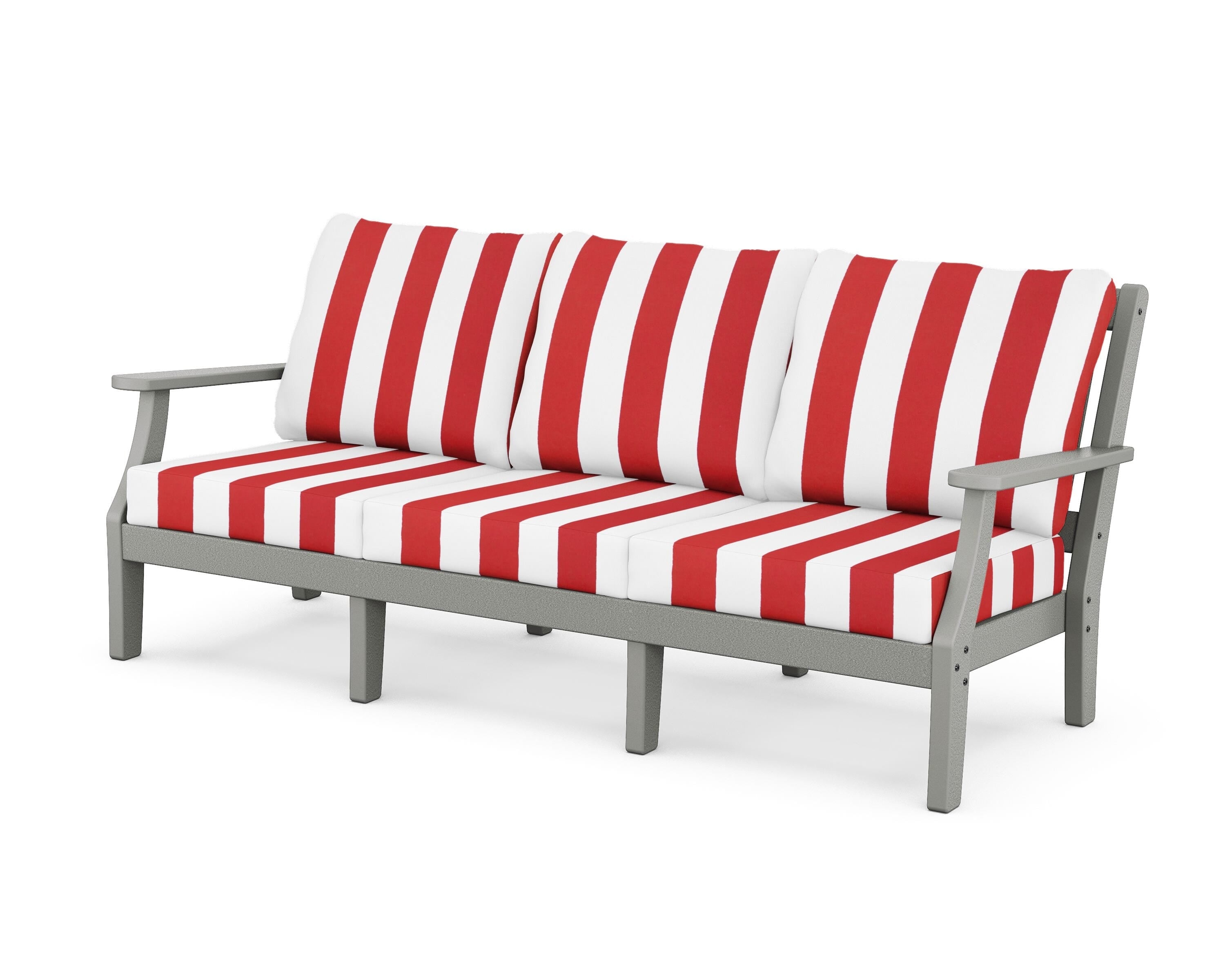 Martha Stewart by POLYWOOD® Chinoiserie Deep Seating Sofa in Slate Grey / Cabana Stripe Crimson