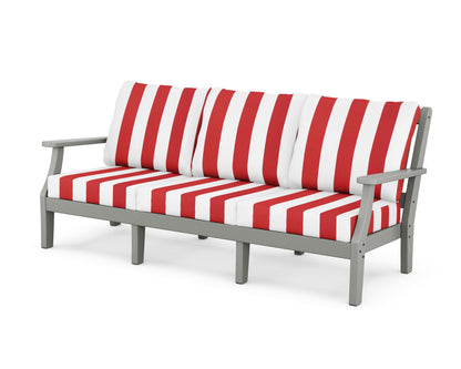 Martha Stewart by POLYWOOD® Chinoiserie Deep Seating Sofa in Slate Grey / Cabana Stripe Crimson