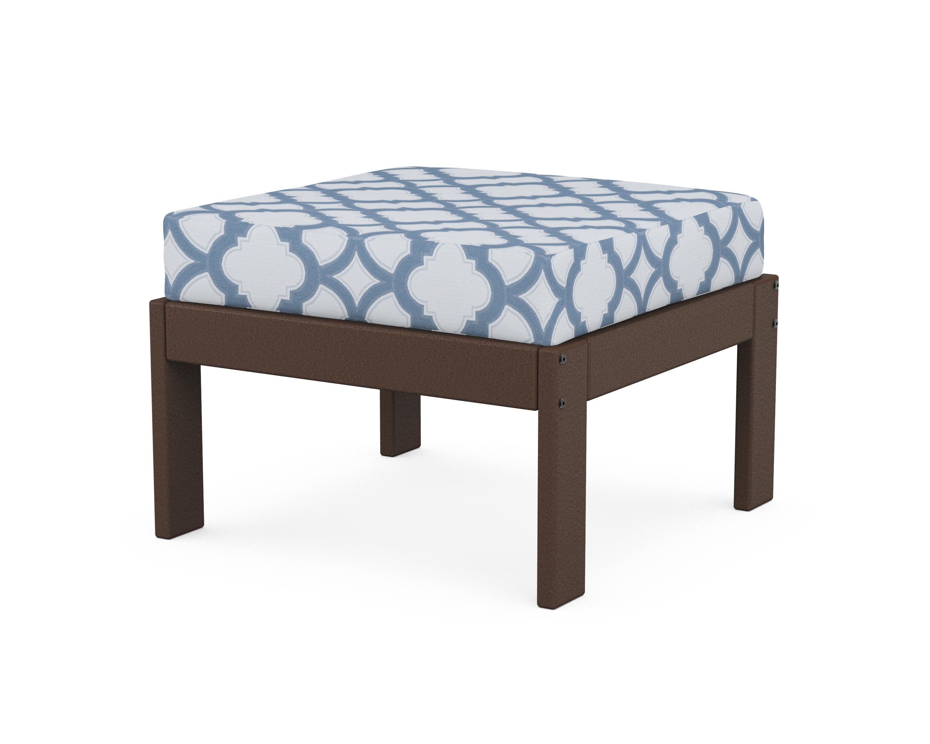 POLYWOOD® Vineyard Modular Ottoman in Mahogany / Trellis Sky Blue