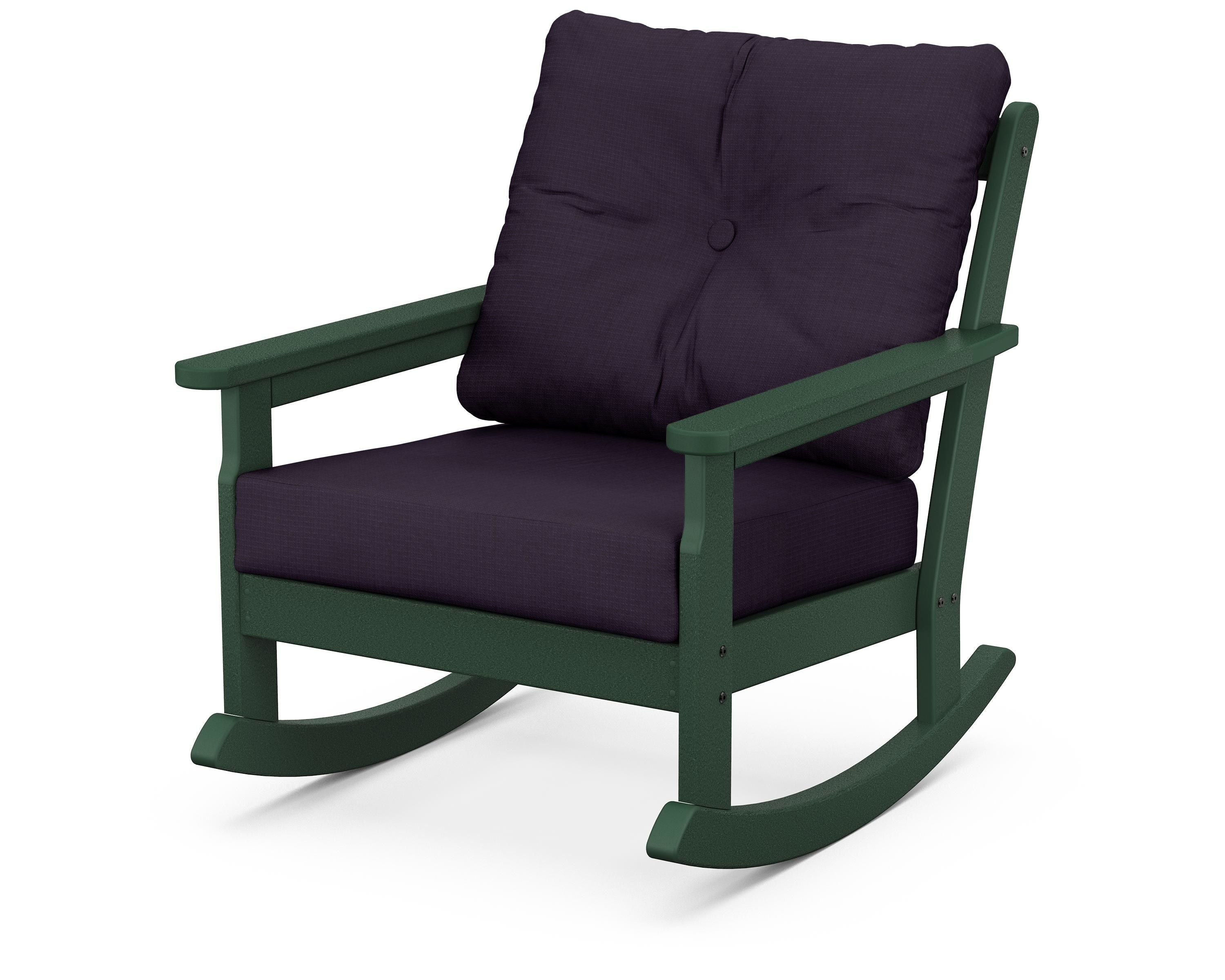 POLYWOOD® Vineyard Deep Seating Rocking Chair in Green / Navy Linen