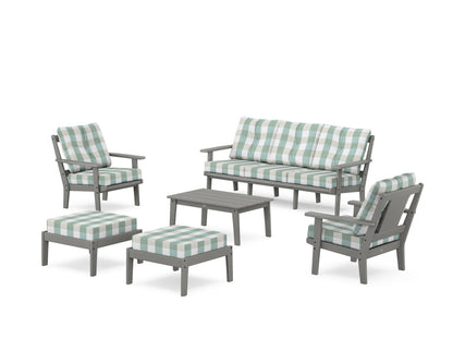 POLYWOOD® Prairie 6-Piece Lounge Sofa Set in Slate Grey / Buffalo Plaid Glacier Spa