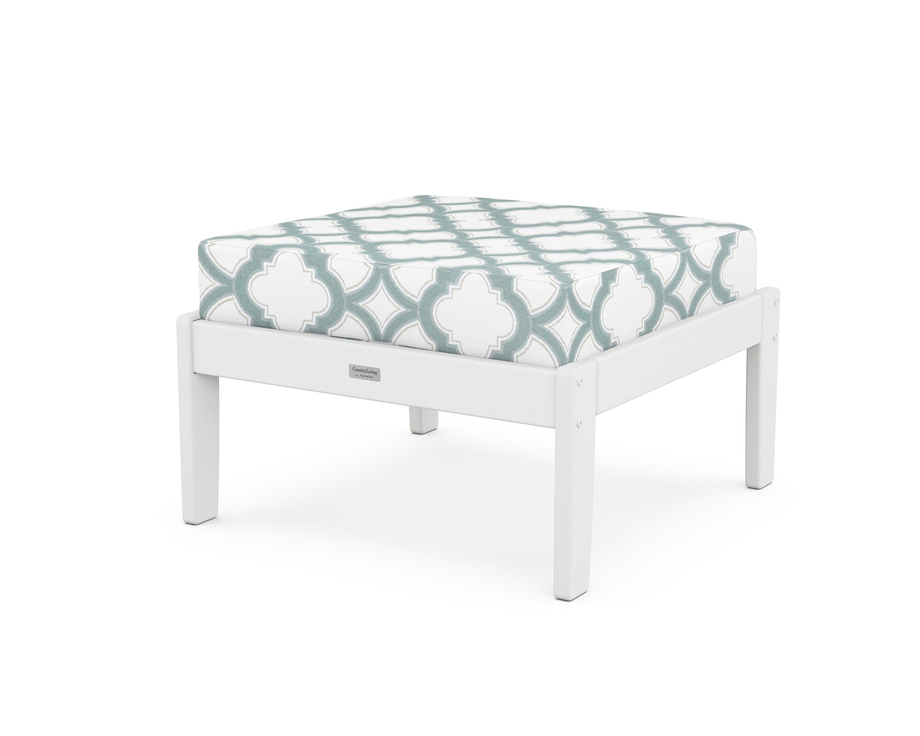 Country Living Cottage Deep Seating Ottoman in White / Trellis Glacier Spa