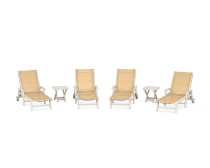 POLYWOOD® Coastal Chaise 6-Piece Set with Wheels in Sand / Dupioni Apricot Sling