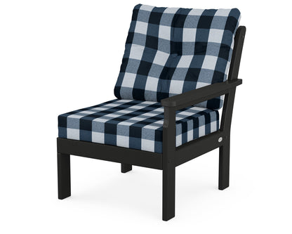 POLYWOOD® Vineyard Modular Right Arm Chair in Black / Buffalo Plaid Marine Indigo